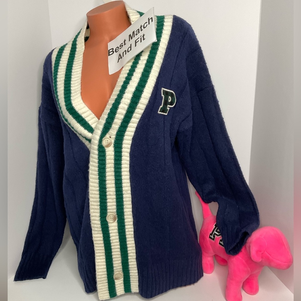 Victoria’s Secret PINK S Logo Embroidery P Patch Cardigan Sweater V-neck Buttons